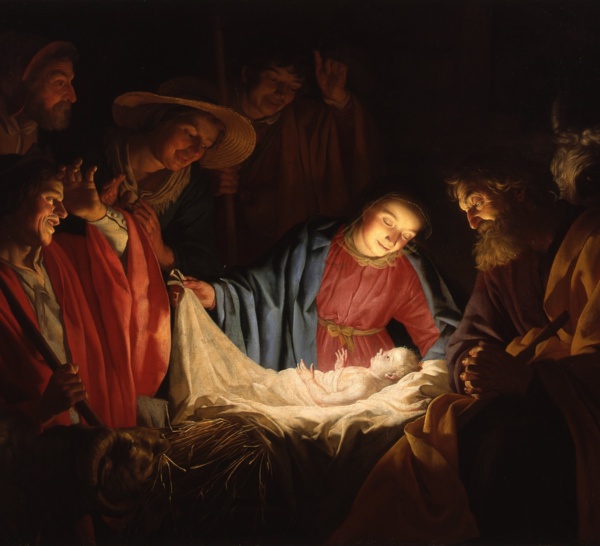 L'adoration des bergers par Gerard van Honthorst  (1592–1656) (tableau vers 1622) Domaine  public via Wikimedia Commons